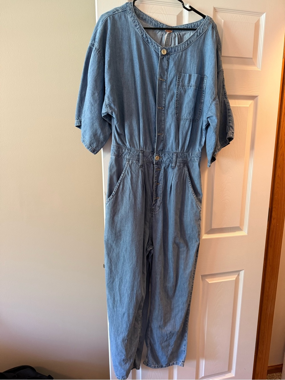 Free People Light Blue Denim Jumpsuit